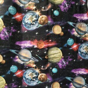 Elizabeth's Studio In Space Solar System Black Fabric Howard Robinson 29"x44"